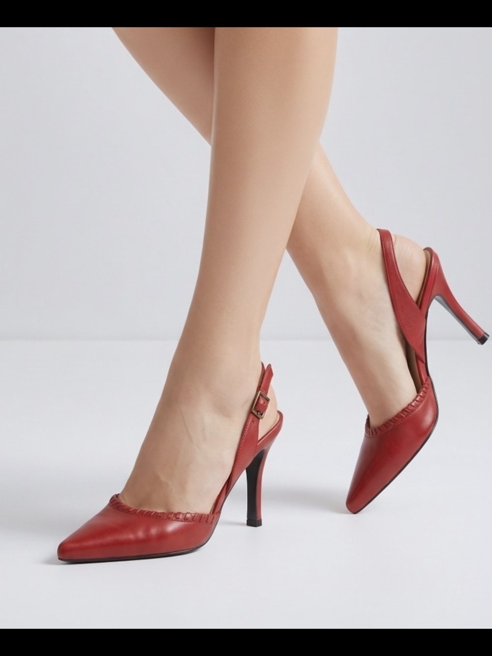 Nine West Red Leather Slingback Pointed-Toe Stiletto Heels